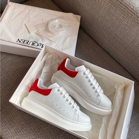 Alexander McQueen Shoes - Alexander McQueen White and Red Sneakers
